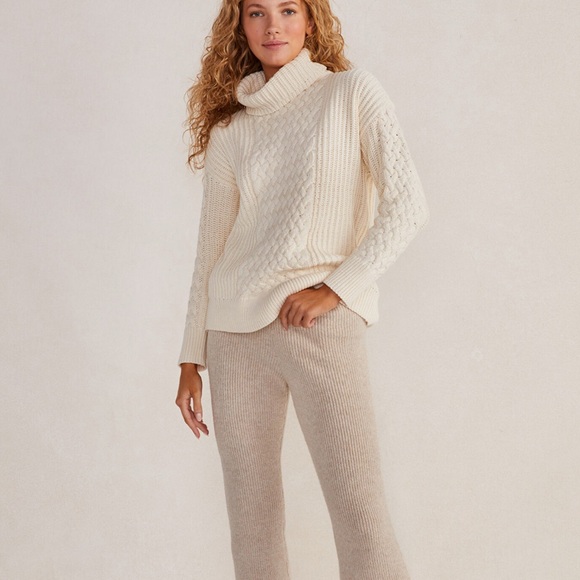 Haven Well Within Braided Cable Knit Sweater Cotton Blend Turtleneck Size Large - Picture 2 of 6